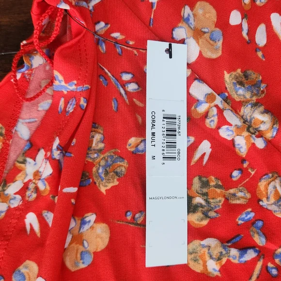 Maggy London Coral MULTI Floral Tiered Babydoll Dress Size: M - Picture 9 of 11